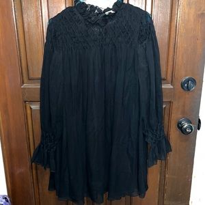 Rebecca Taylor Diamond Smocked Mock Neck Silk Dress in Black Size S
